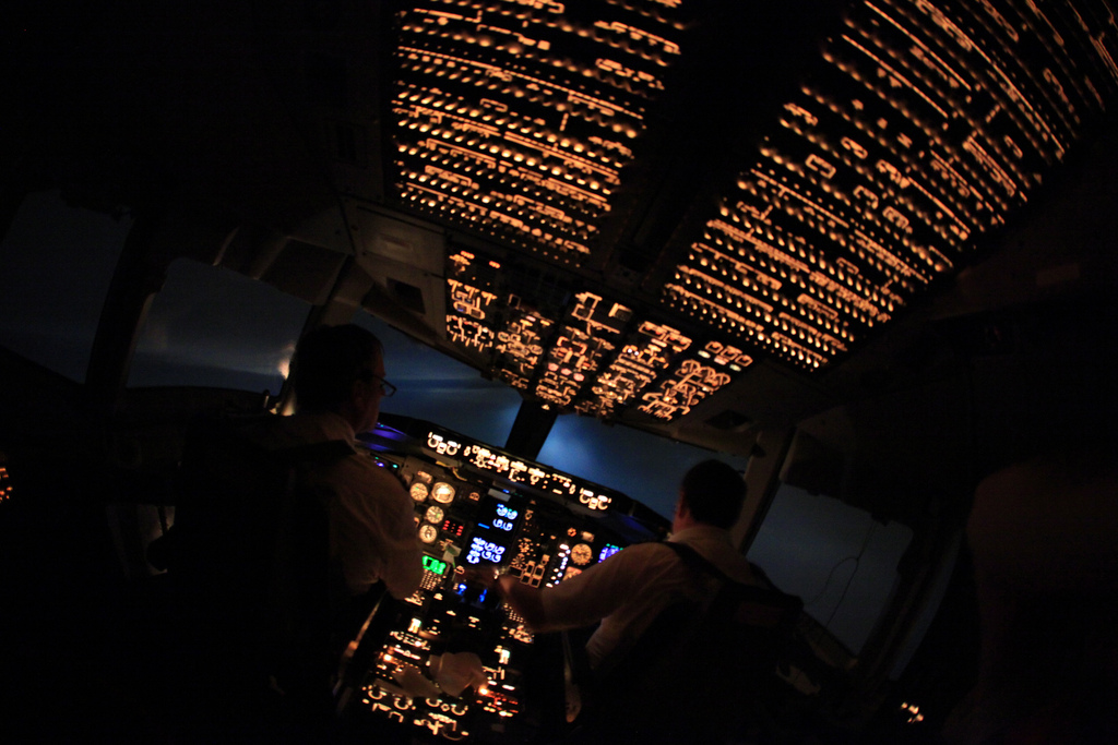 Interior of cockpit during approach to Rio de Janeiro