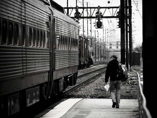 Man catching train in Philadelphia