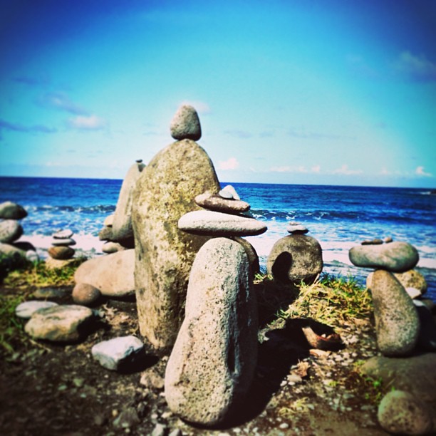 Beach Cairns Alongside Maui's Road to Hana, Hawaii Beach Cairns Alongside Maui's Road to Hana, Hawaii