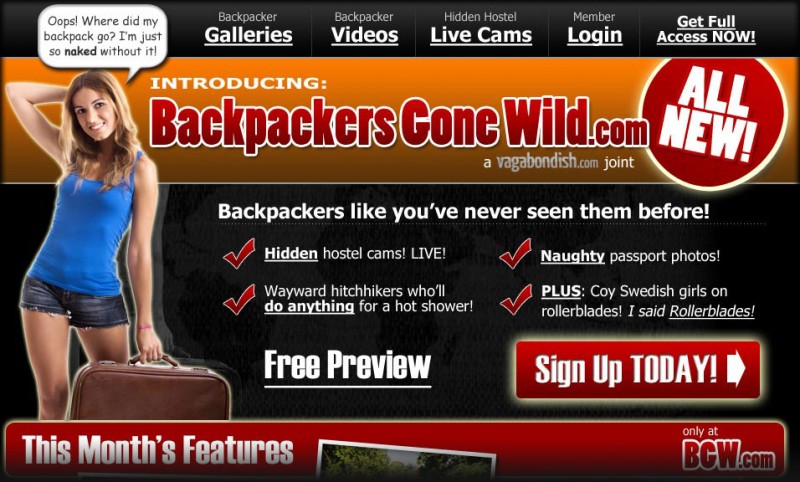 BackpackersGoneWild.com (Homepage screenshot)