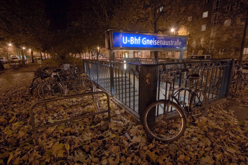 Bicycle stand near subway station, Berlin, Germany