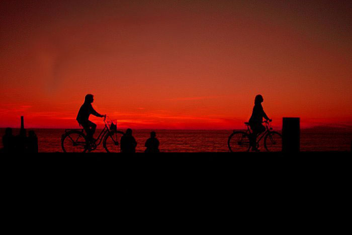 Bikers on Summer Evening in Visby, Sweden
