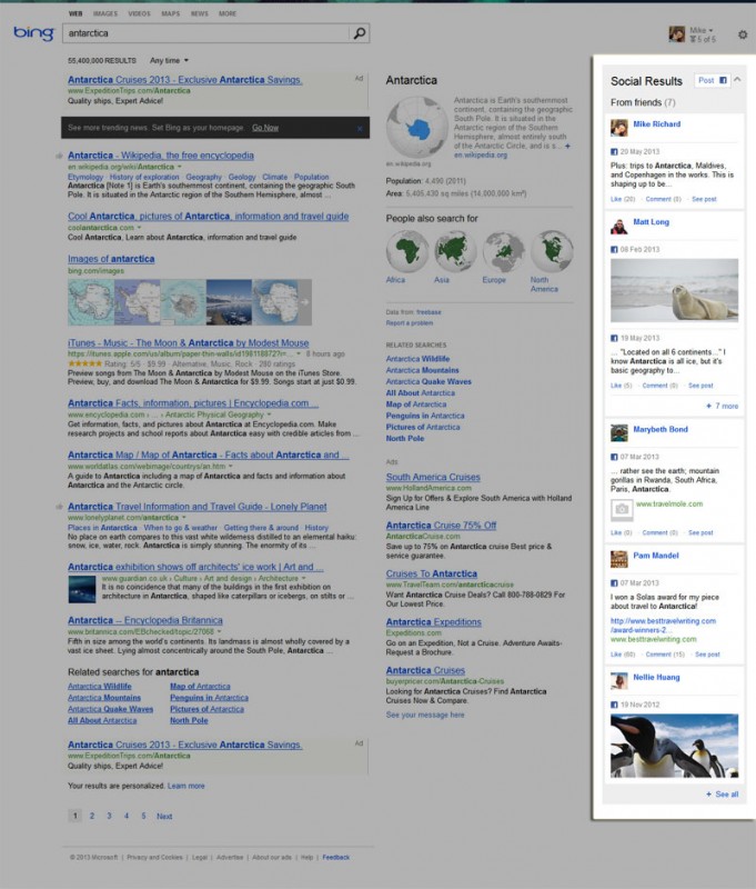 Bing Travel Search for Antarctica