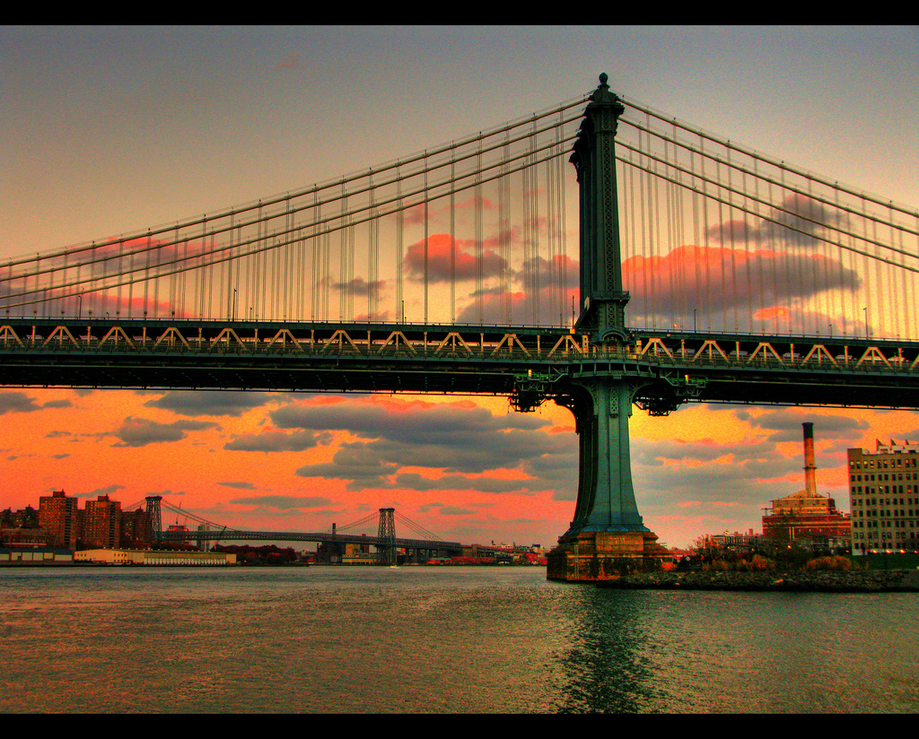 Burning Sky Over Manhattan Bridge