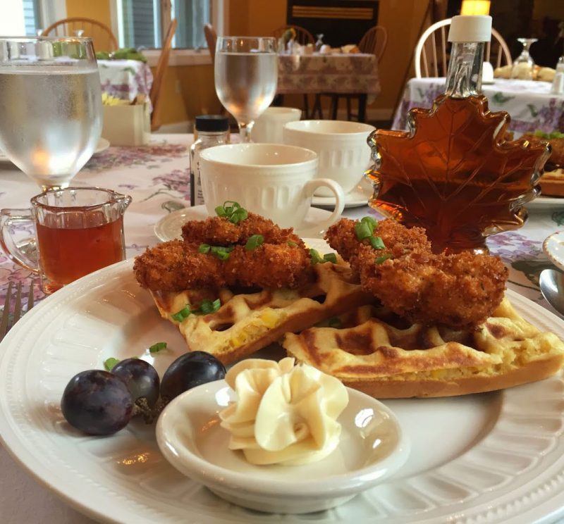 Chicken and Sweet Corn Waffles at Stone Hill Inn in Stowe, Vermont