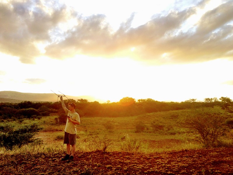 Cole tracking wildlife in Mkhuze Game Reserve, South Africa