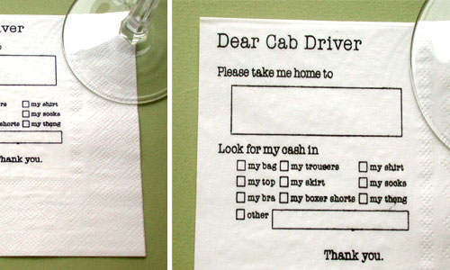 ”˜Dear Cab Driver’ Paper Napkins