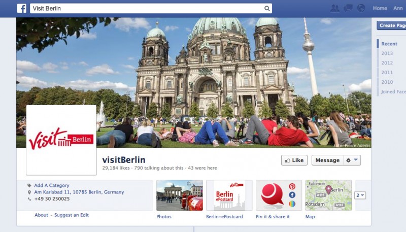 Destination Facebook Page for Visit Berlin (screenshot)