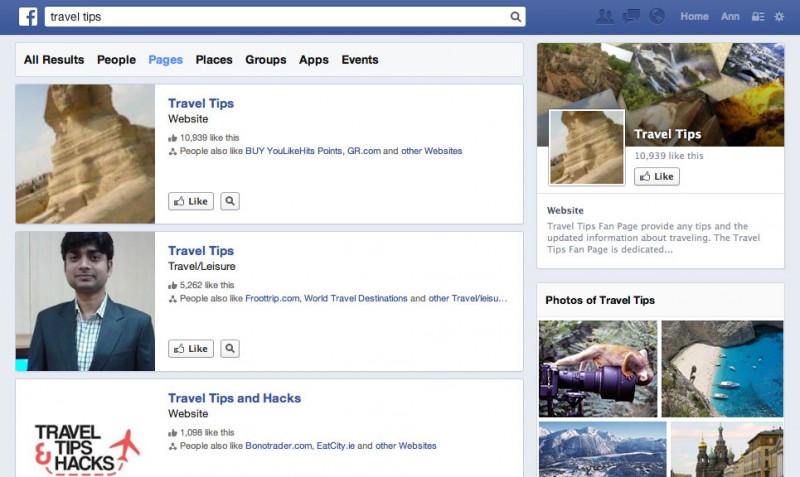 Search Facebook Pages (screenshot)