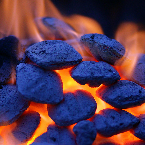 Closeup of charcoal briquets on grill in Tennessee
