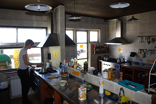 Traveler in Hostel Kitchen, Patagonia