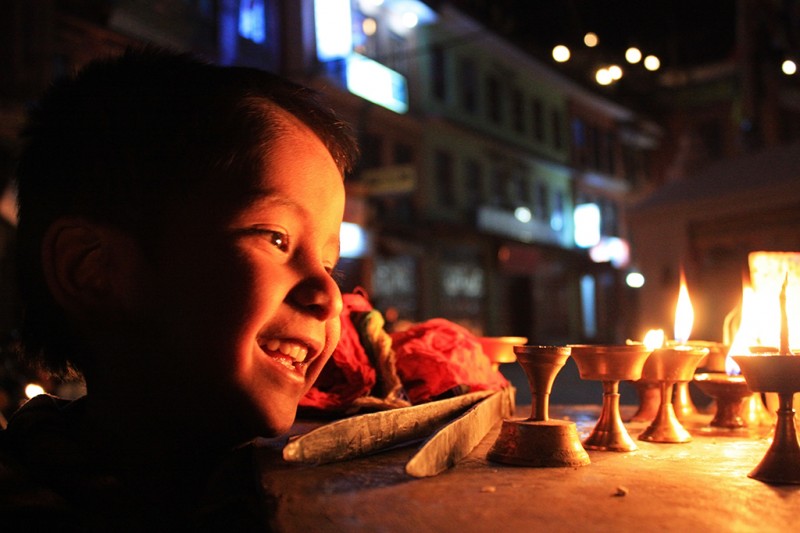 Light Boy at Bauddha Stupa, Nepal