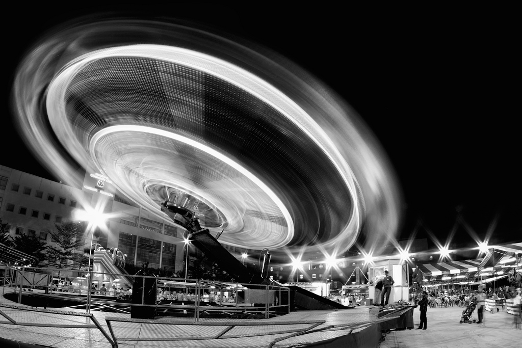 Spinning ride at a neighborhood fair in Singapore