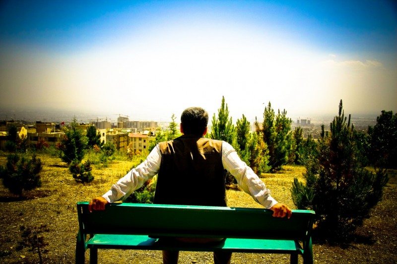 Lone Man on a Bench in Tehran, Iran