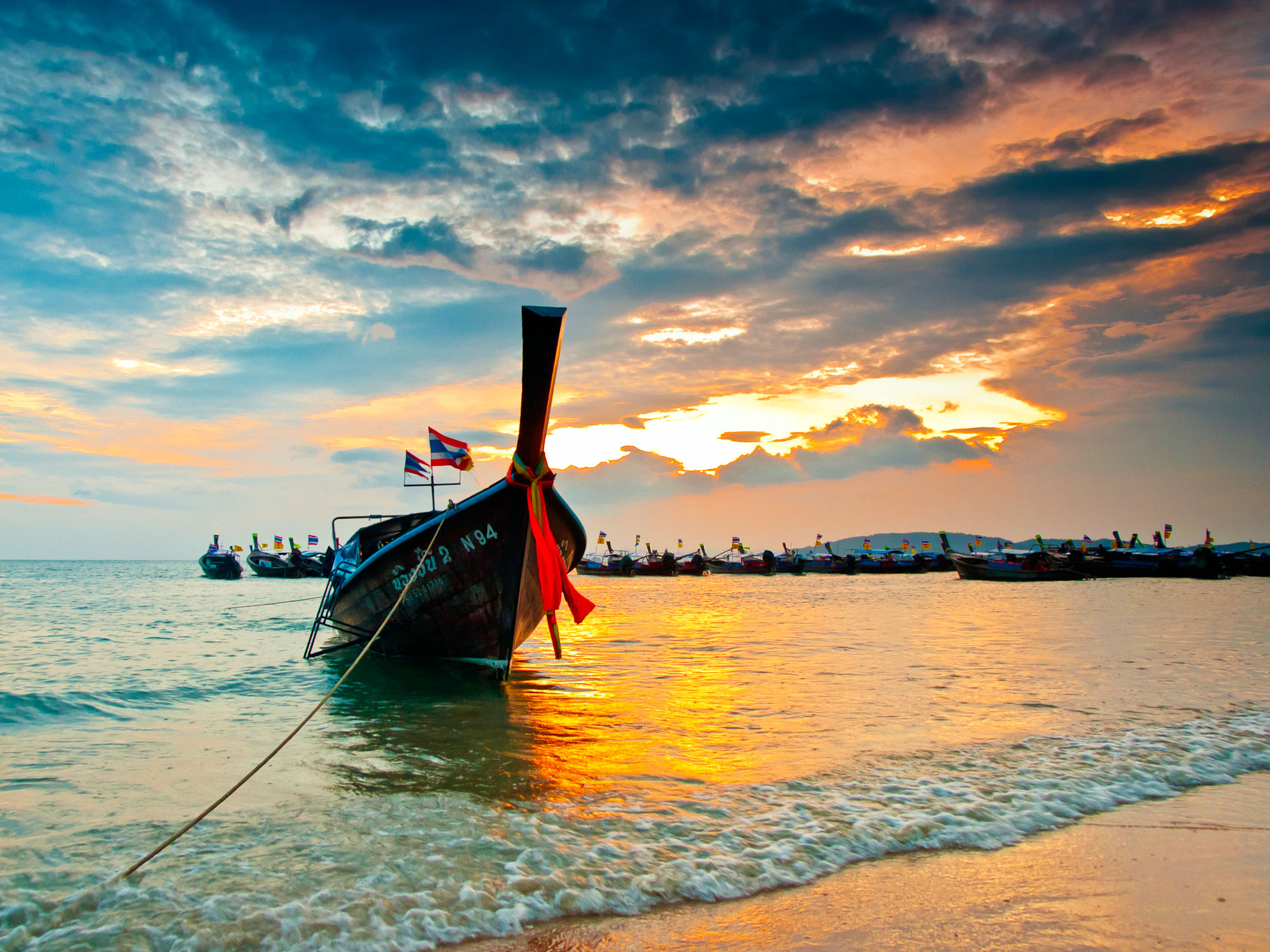A Longboat Ashore in Krabi, Thailand