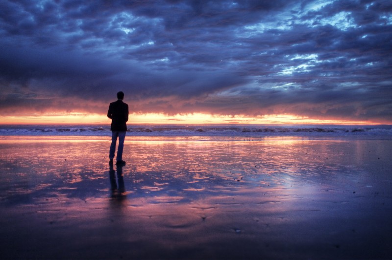 Man on Venice Beach at Sunset, California