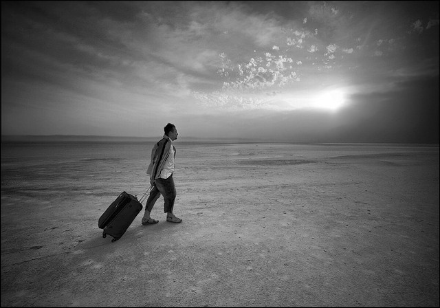 Man with Suitcase (black & white)