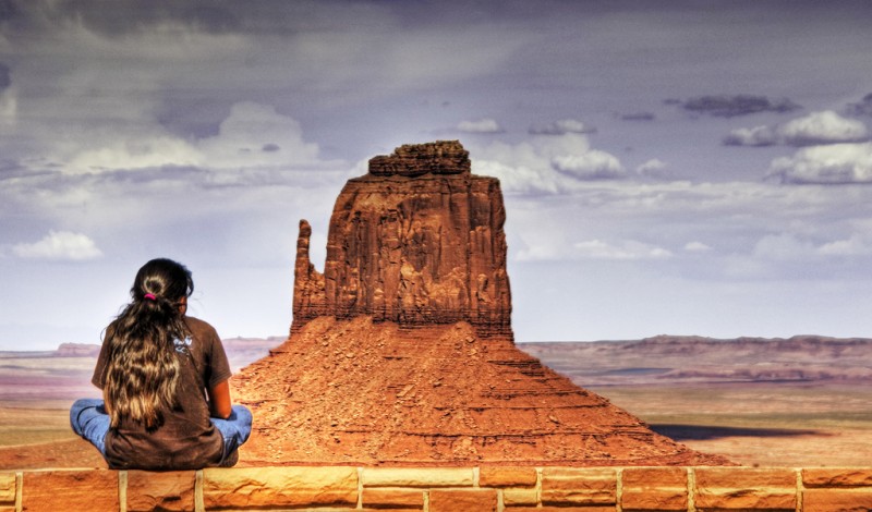 Navajo Girl Overlooking Window Rock, Arizona