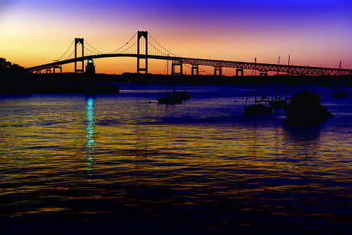 Sunset over the Newport Bridge in Rhode Island