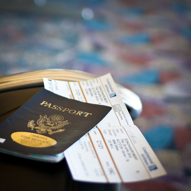 Closeup of a passport and airline ticket