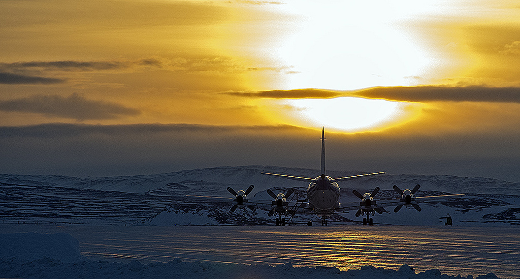 Plane awaiting takeoff from Thule Air Base, Greenland