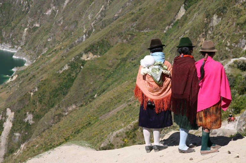 Quichua Women: Standing at the rim of the crater in typical, colorful clothing