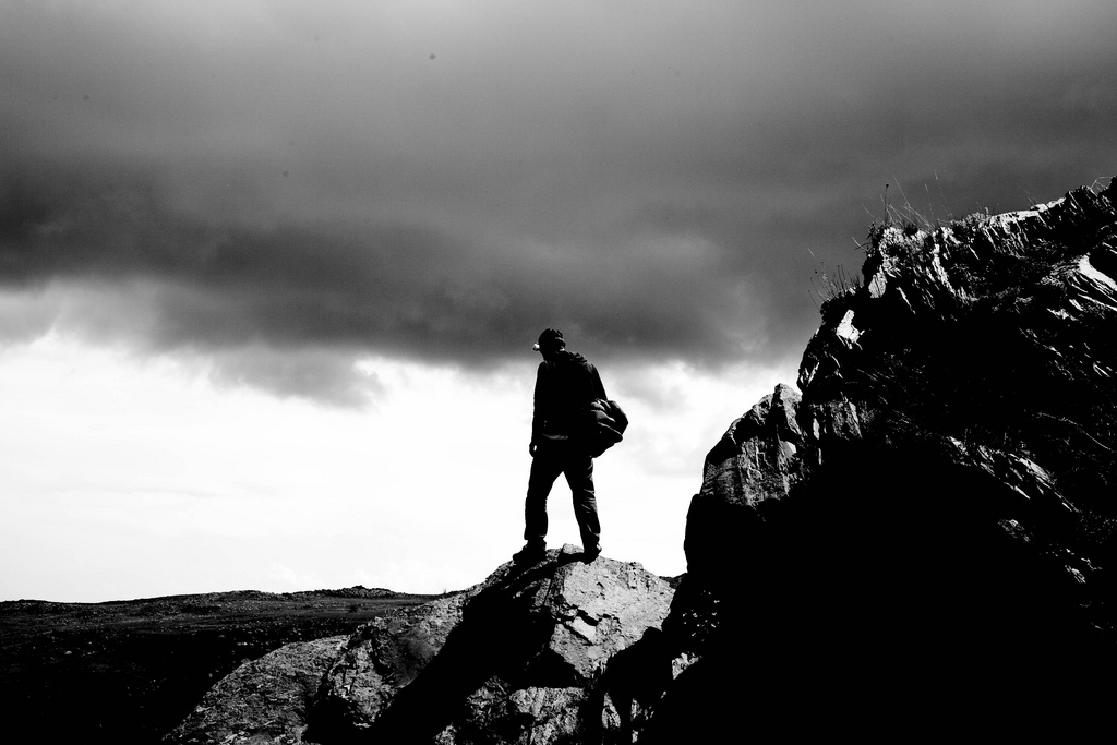 Hiker standing atop mountain in Shamiram, Armenia