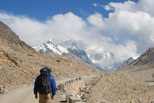 Backpacker on Road to Mount Everest