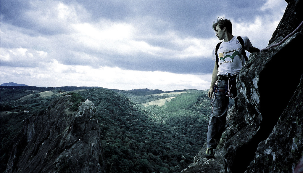 Man rockclimbing in Sao Paulo, Brazil
