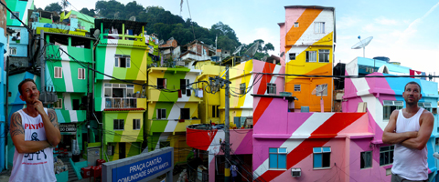 Rio favela/slum painted with a mural from Haas&Hahn