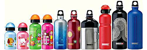 Lineup of Sigg Water Bottles