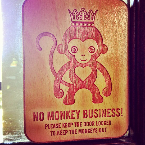 "No Monkey Business" (sign) at Teremok Marine Lodge, Umhlanga Rocks, South Africa
