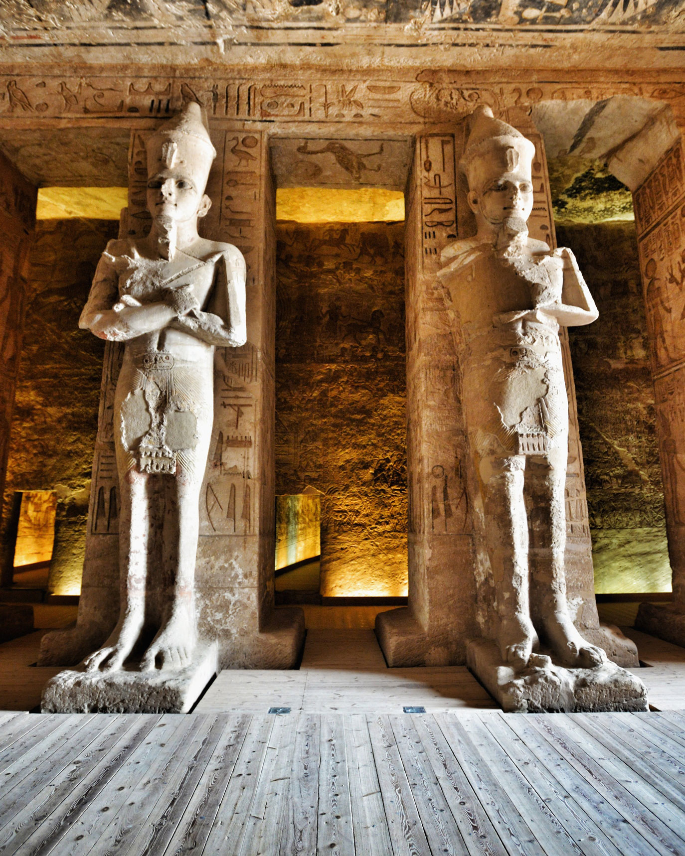 Stone statues of Rameses II inside Abu Simbel