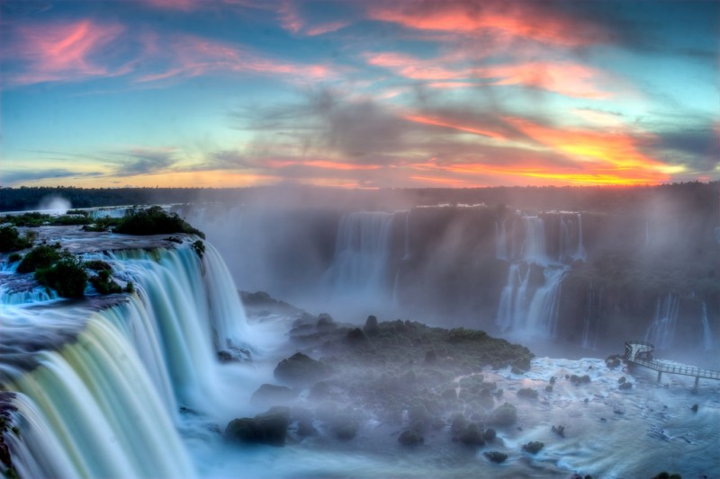 Sunset Over Iguazu Falls, Brazil
