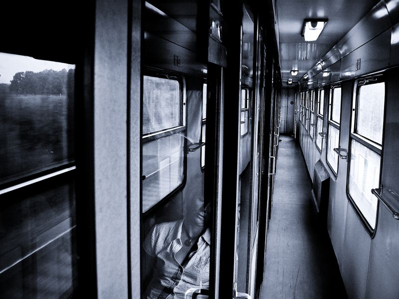 Woman Asleep on a Train (b&w)