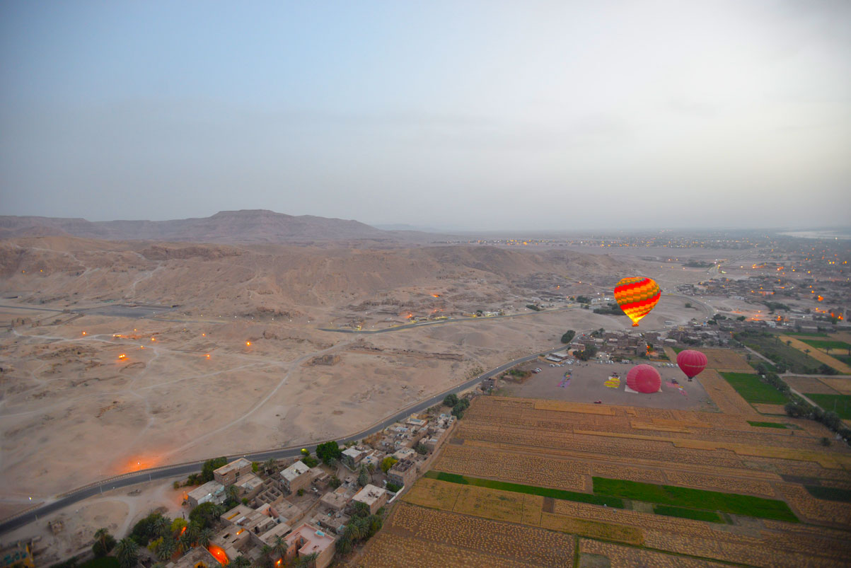 Sunrise hot air balloon ride over the Valley of the Kings